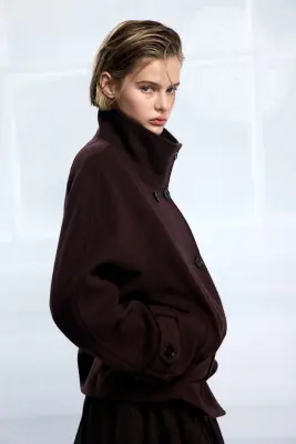 Veste oversize en feutre - Marron foncé — photo 5