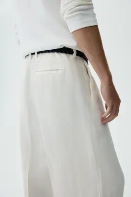 Pantalon large Loose Fit en lin - Ivoire — photo 2
