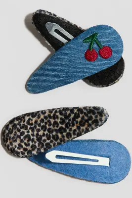 Lot de 4 barrettes avec application - Bleu/imprimé léopard — photo 2
