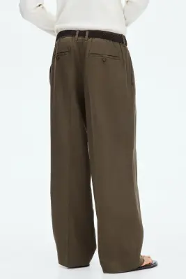 Pantalon large Loose Fit en lin mélangé - Taupe foncé — photo 3