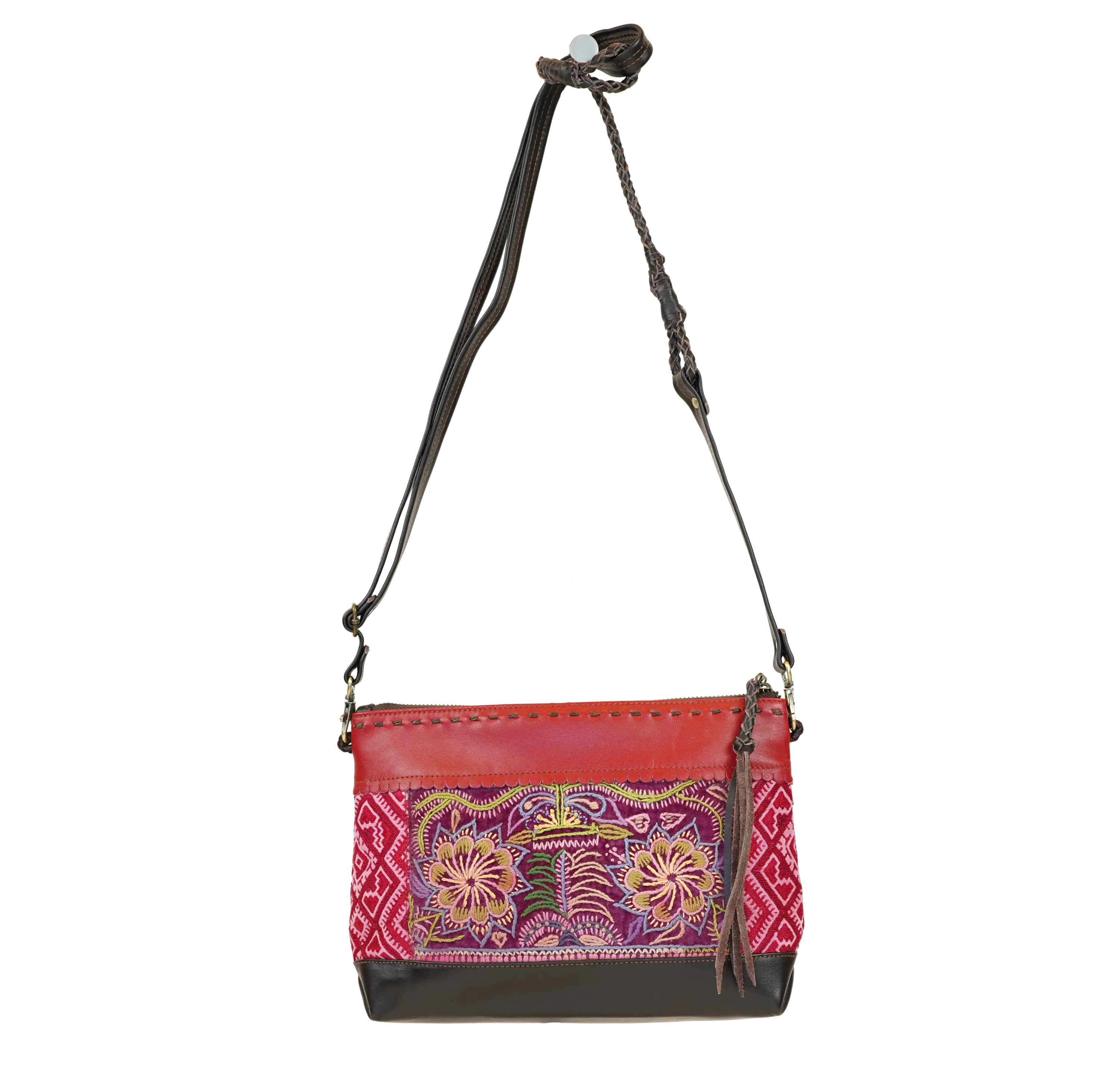 Besace en cuir et tissu