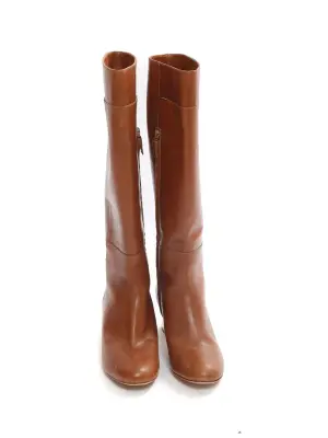 Bottes hauteur genoux en cuir marron cognac à petit talon Prix boutique750€ Taille 37 — photo 2