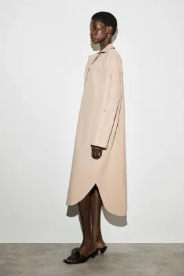 ROBE-CHEMISE MIDI EN COTON À MANCHES ÉVASÉES - SABLE — photo 1