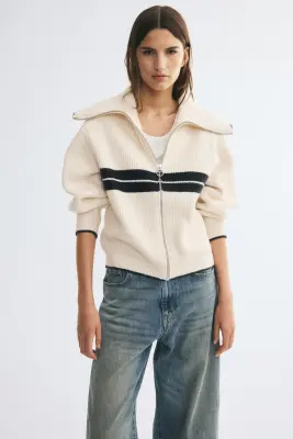Pull col roulé - Crème/color block — photo 2