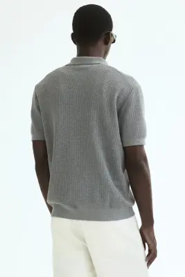 Polo Regular Fit en maille - Gris chiné — photo 3