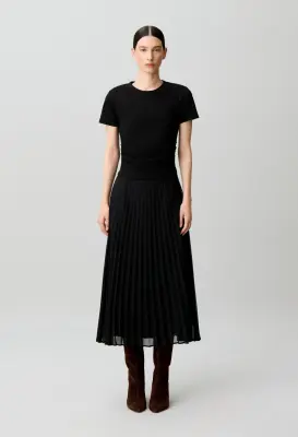 Robe droite bi-matière plissée