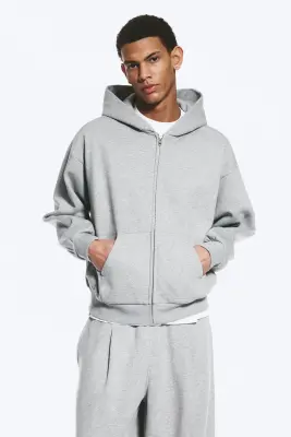 Sweat à capuche zippé ample - Gris chiné — photo 2