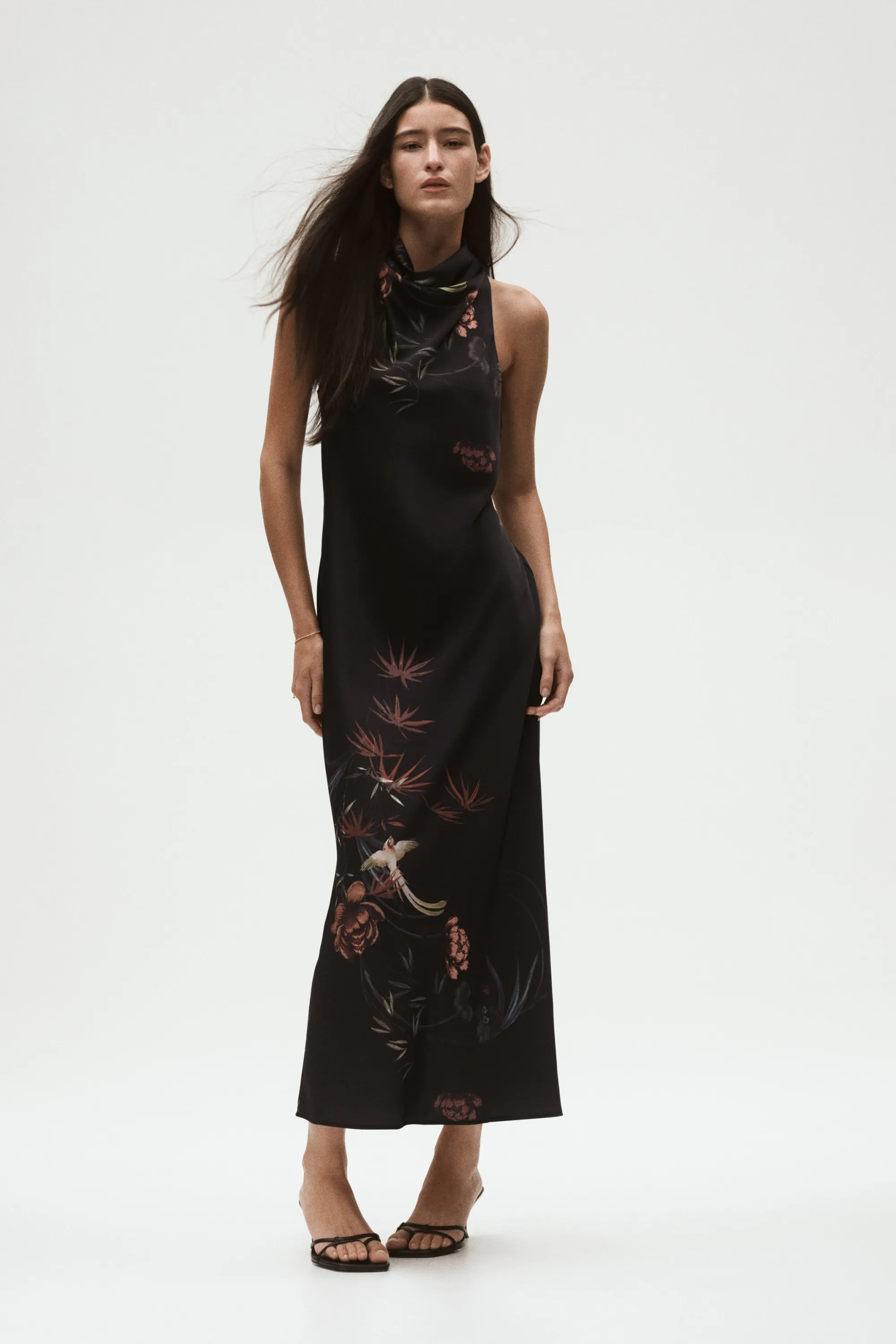Robe sans manches avec encolure bénitier - Noir/fleurs