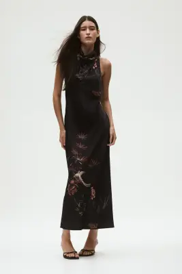 Robe sans manches avec encolure bénitier - Noir/fleurs — photo 1
