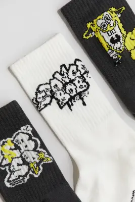 Lot de 5 paires de chaussettes à motif intarsia - Gris/Bob l'éponge — photo 2