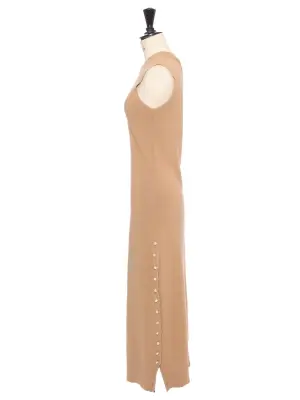 Robe longue en laine mérinos camel à perles crème Prix boutique 1200€ Taille XS à S — photo 4
