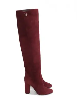 bottes cuissardes à talon en suède rouge bordeaux Prix boutique 1600€ Taille 37,5 — photo 1