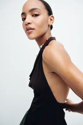 Top asymétrique avec dos nu - Marron foncé — photo 4