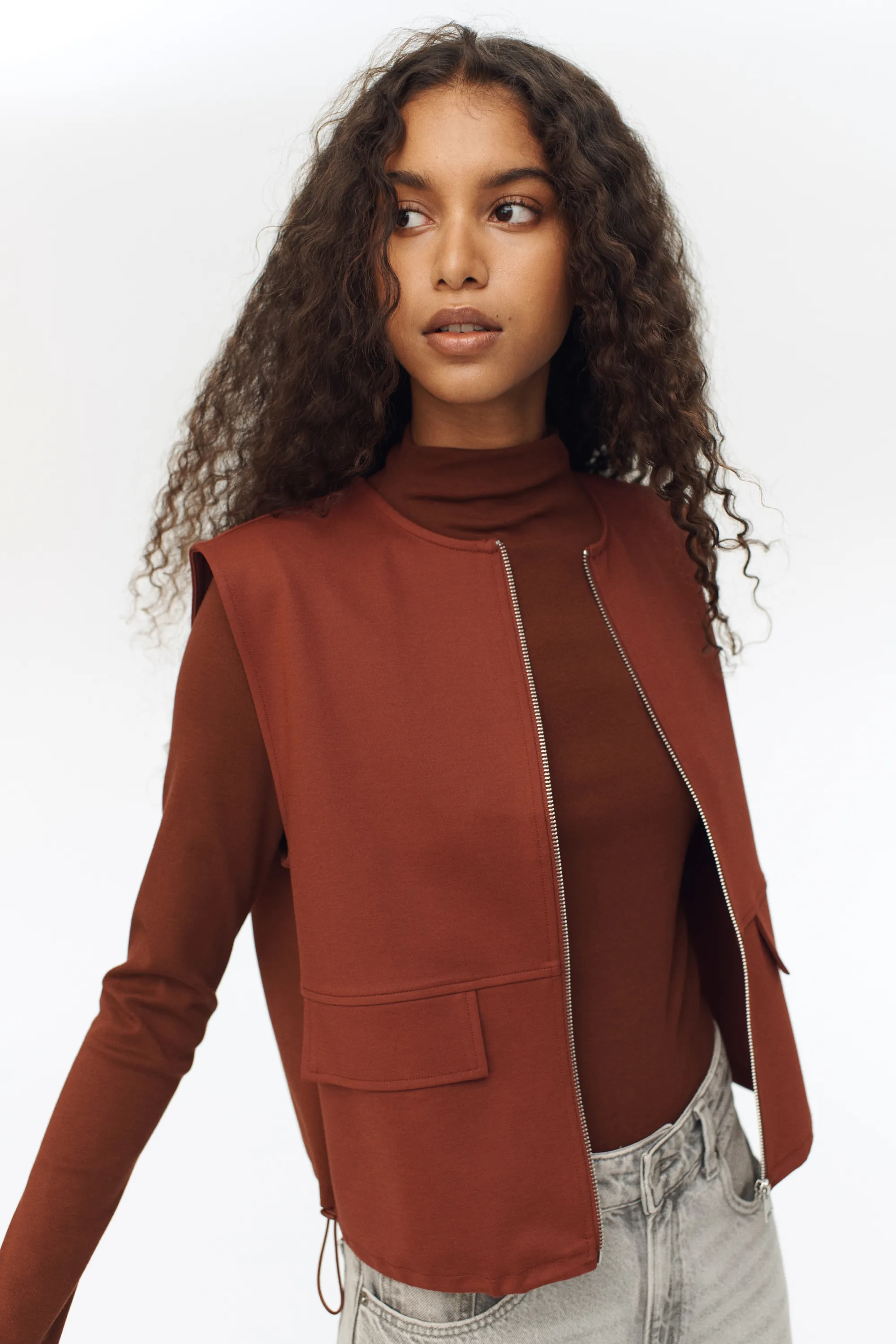 Top en jersey avec cordons de serrage - Rouge rouille