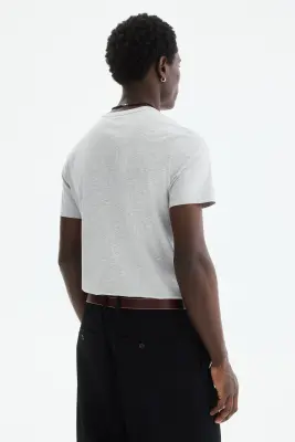 T-shirt Slim Fit en coton pima - Gris clair chiné — photo 2