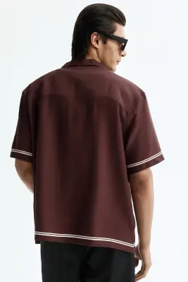 Chemise imprimée Relaxed Fit avec col cubain - Marron — photo 3