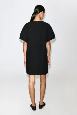 ROBE COURTE NERVURÉE EN COTON - NOIR — photo 3