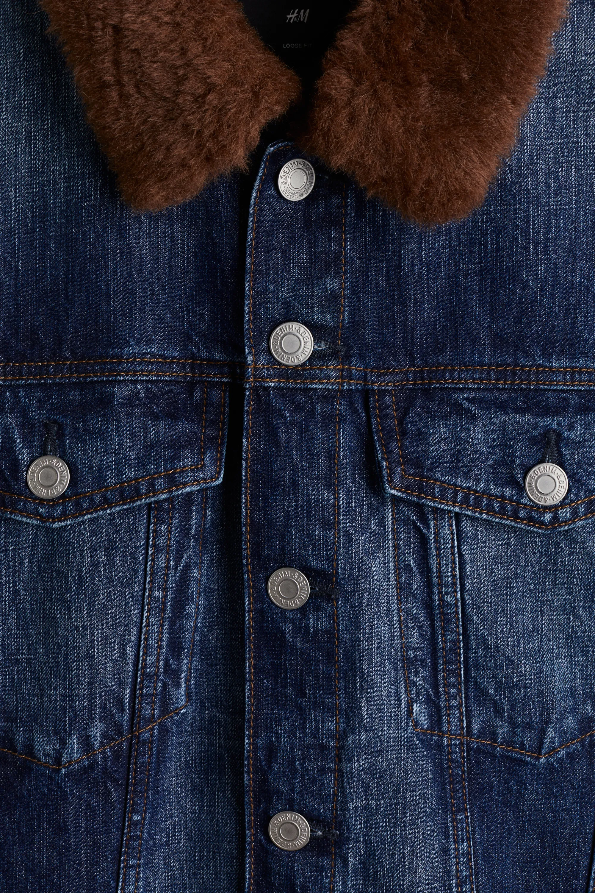 Veste Trucker en denim avec col - Bleu denim foncé