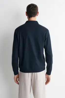 POLO EN COTON PIQUÉ À BORDURE CONTRASTÉE - MARINE / VERT — photo 4