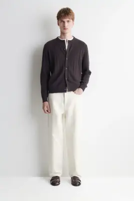 CARDIGAN EN LAINE ET COTON CÔTELÉ - BRUN — photo 1