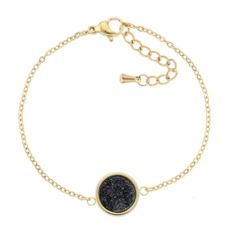 Bracelet acier doré pierre noire au centre 608338