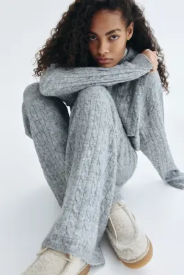 Pantalon en maille torsadée - Gris chiné — photo 1