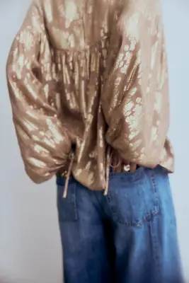Blouse oversize en tissu jacquard - Beige/motif — photo 3