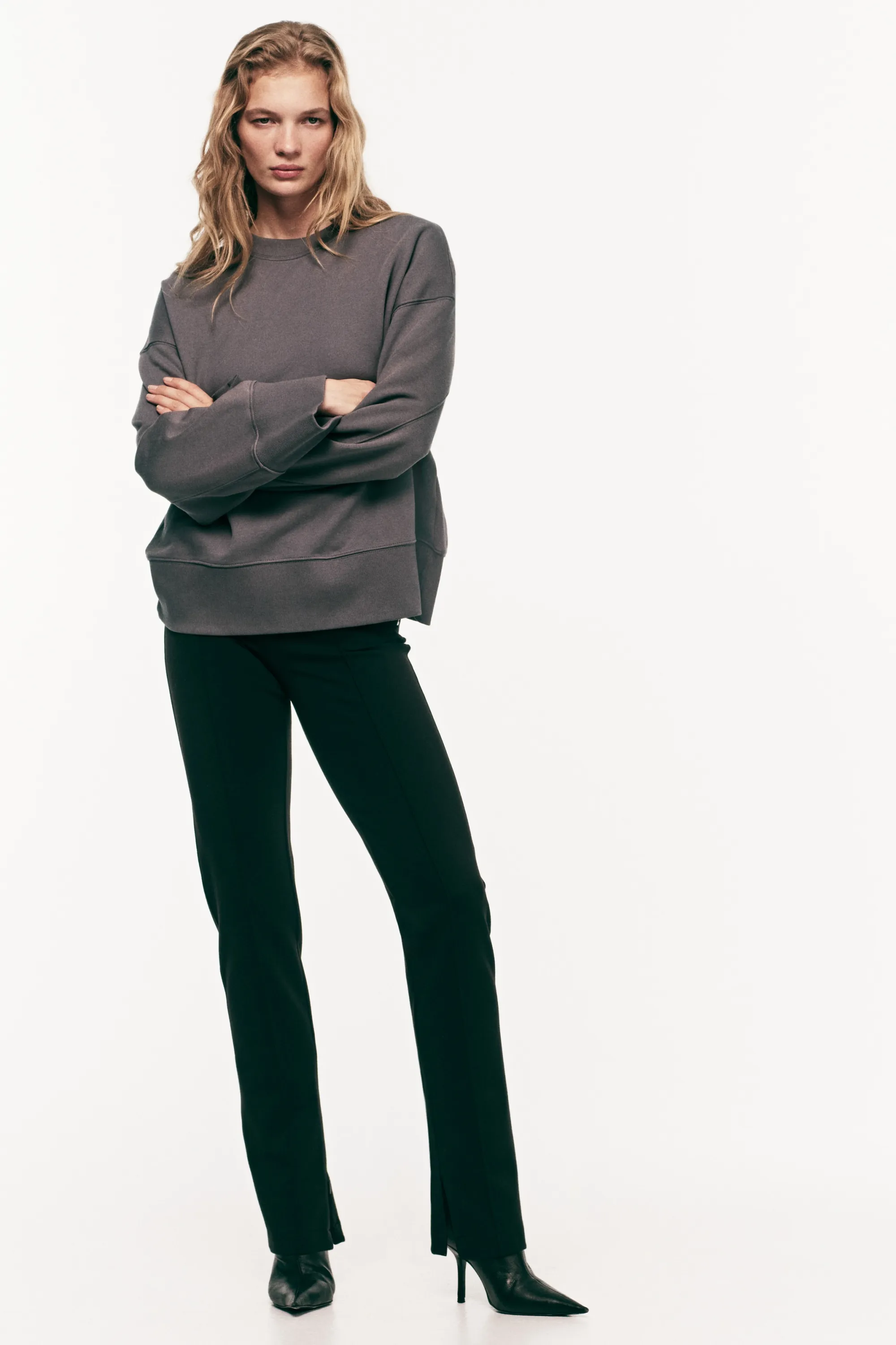Sweat oversize en coton - Gris foncé