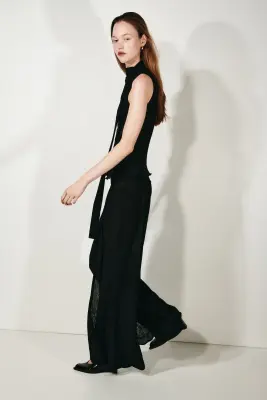 Pantalon froissé à effet croisé - Noir — photo 4