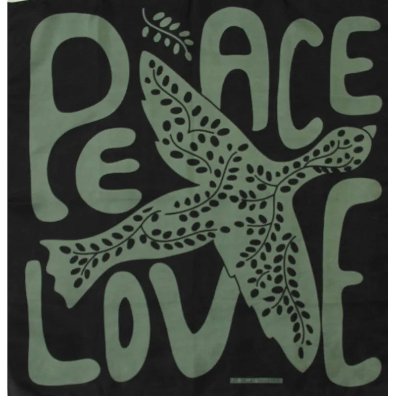 Foulard en soie Peace and love kaki - les Belles Vagabondes