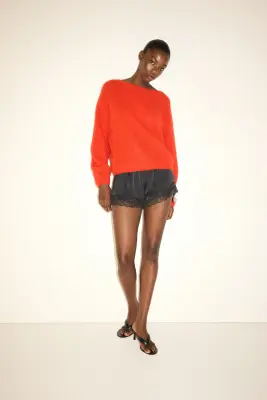 Pull en maille fine avec encolure bateau - Orange vif — photo 2