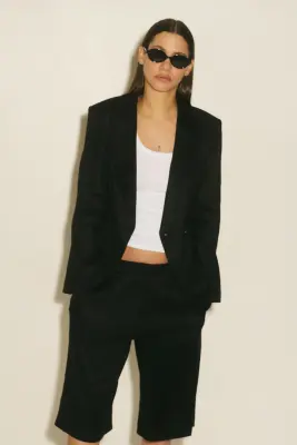 Blazer Easy-care Slim Fit en lin mélangé - Noir — photo 3