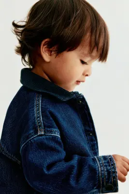 Veste en denim avec col en velours côtelé - Bleu denim foncé — photo 2