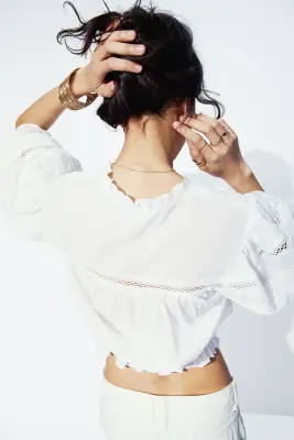 Blouse en coton avec plis nervure - Blanc — photo 2
