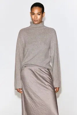 JUPE MIDI EN SATIN FROISSÉ - GRIS TOURTERELLE — photo 1