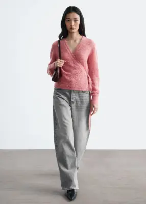 Cardigan en mohair mélangé à maille pointelle - Rose — photo 3