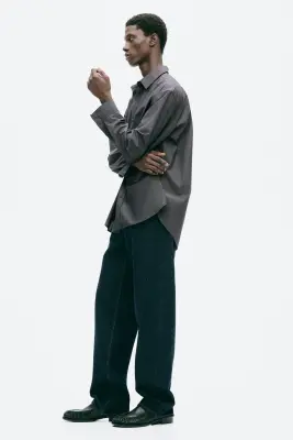 Chemise Relaxed Fit en popeline - Gris foncé — photo 4