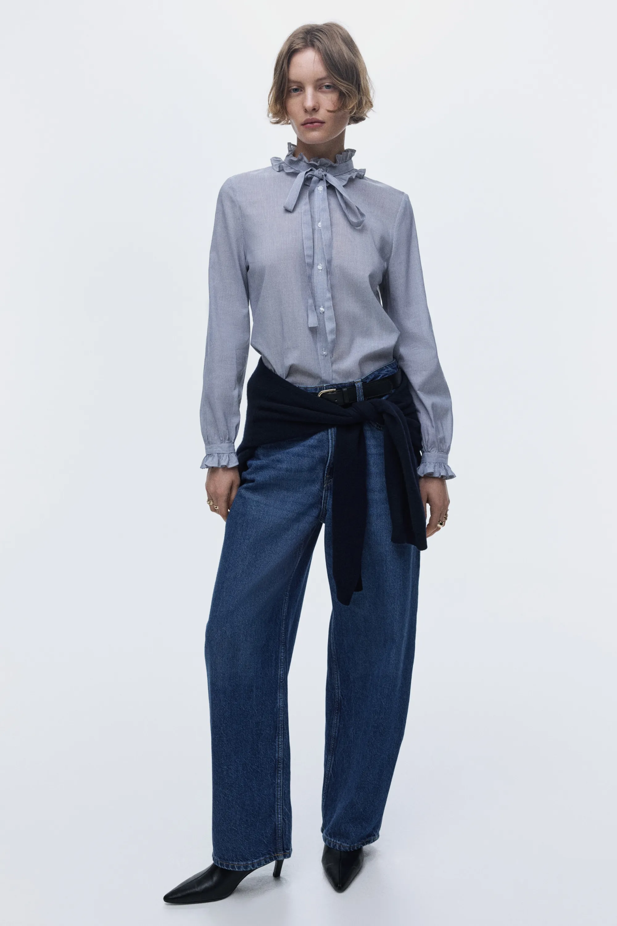 Blouse volantée - Bleu foncé/rayé