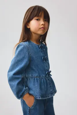 Ensemble 2 pièces en denim avec nœuds - Bleu denim — photo 4