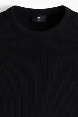 T-shirt côtelé Slim Fit - Noir — photo 4