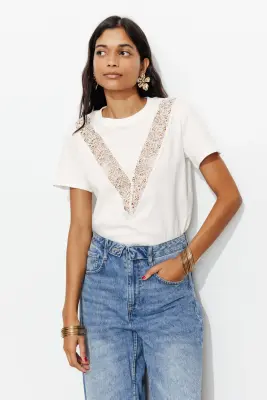 T-shirt détail dentelle Femme — photo 2
