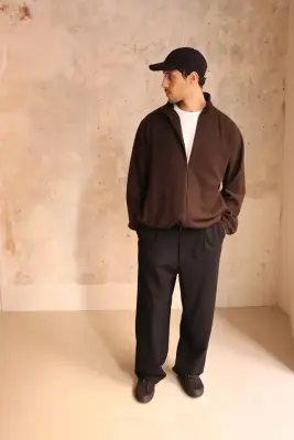 Still By Hand – Cashmere mixed high neck blouson BL04263OS – DARK BROWN — photo 2