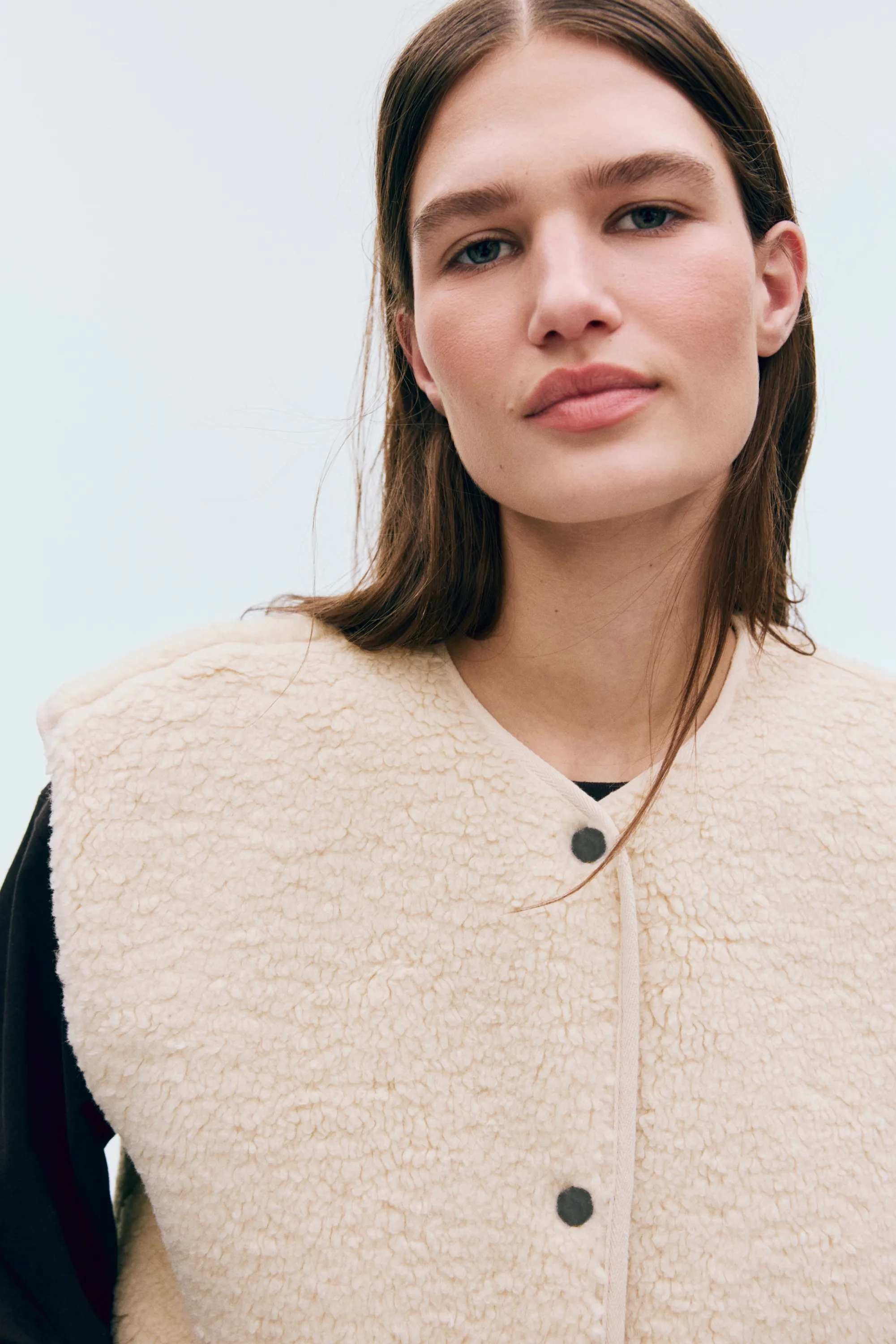 Veste sans manches en tissu Teddy bear - Beige clair