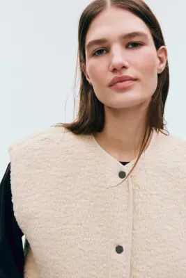 Veste sans manches en tissu Teddy bear - Beige clair — photo 1