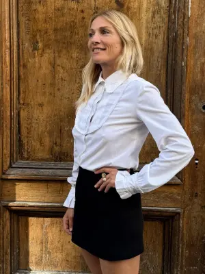 Chemise manches longues en coton blanc avec plastron Prix boutique 1250€ Taille 34 — photo 4