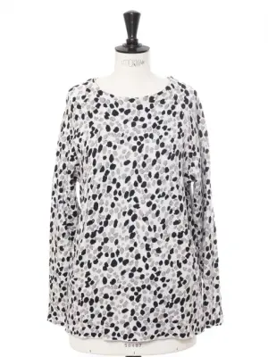 Pull col rond en coton blanc imprimé moucheté beige noir bleu Prix boutique 690€ Taille 36 — photo 1