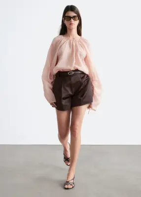Short trapèze en satin - Marron foncé — photo 1