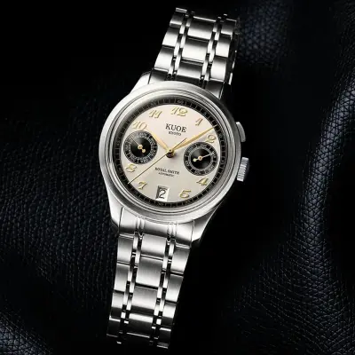 MONTRE KUOE ROYAL SMITH 90-010 PANDA X VERTICAL BRUSHED  DIAL / MIXED-LINK BRACELET / EXHIBITION CASEBACK — photo 3