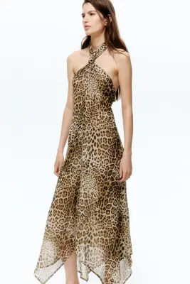 Robe dos nu avec détail noué - Marron/imprimé léopard — photo 3