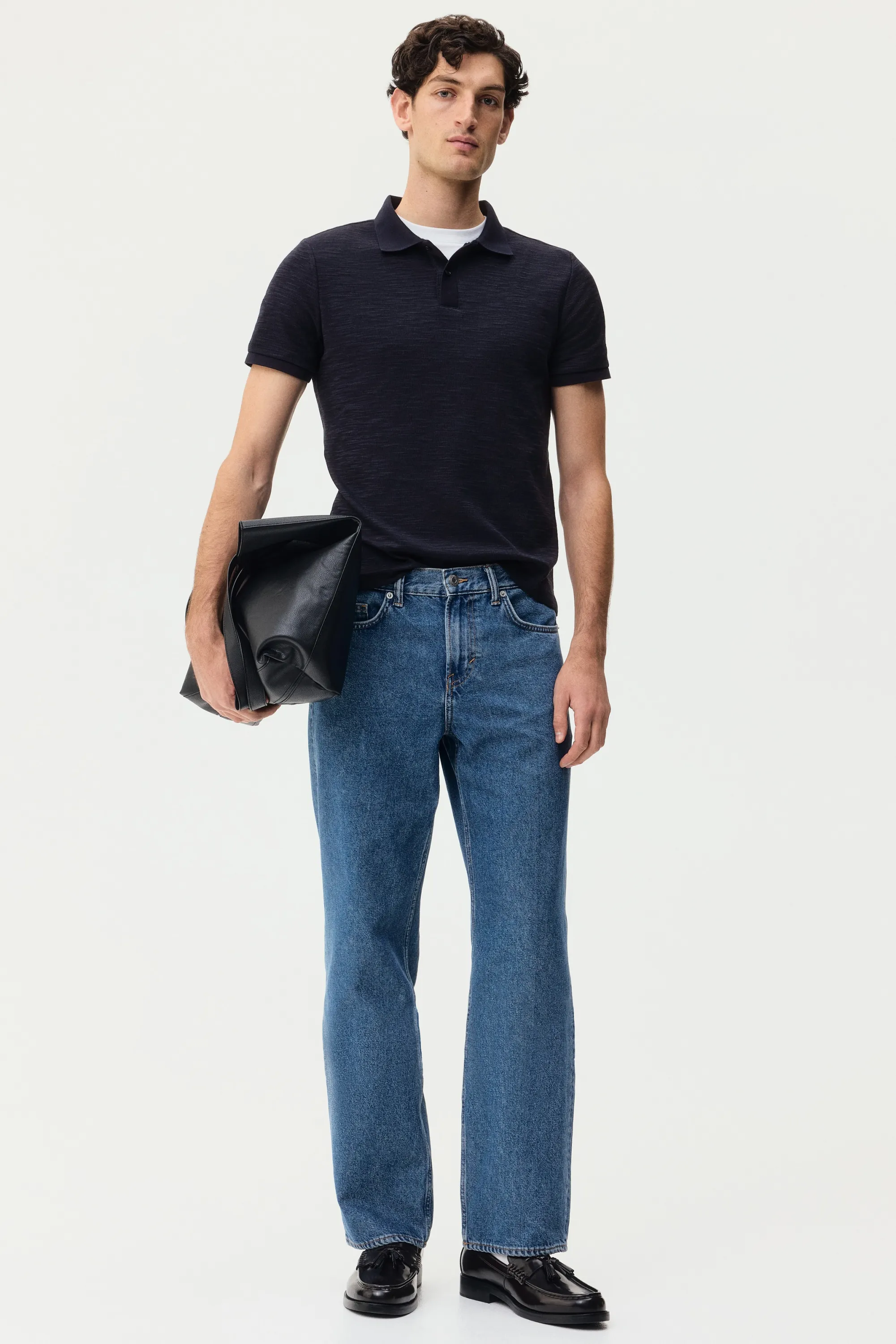 Polo Slim Fit en maille jacquard - Bleu foncé